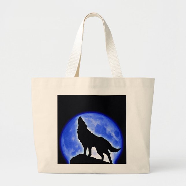 Grand Tote Bag Wolf Howling à Moon (Devant)