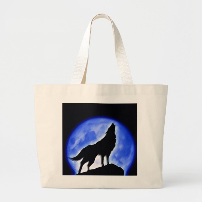 Grand Tote Bag Wolf Howling à Moon (Devant)