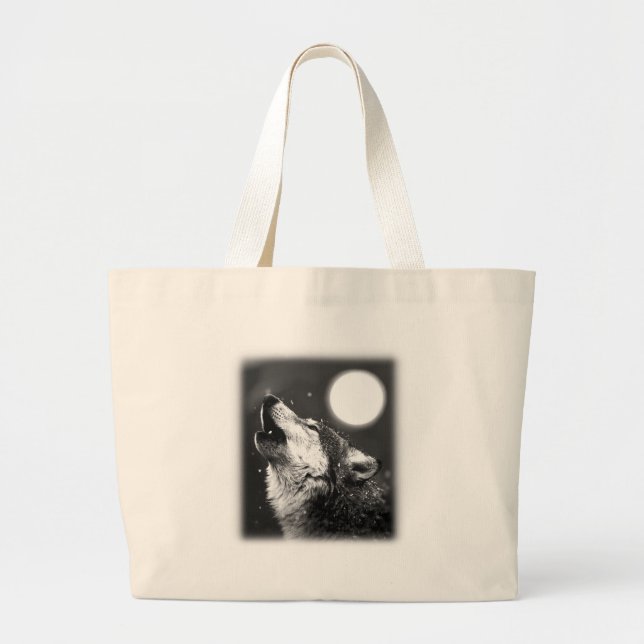 Grand Tote Bag Wolf Howling à Moon (Devant)