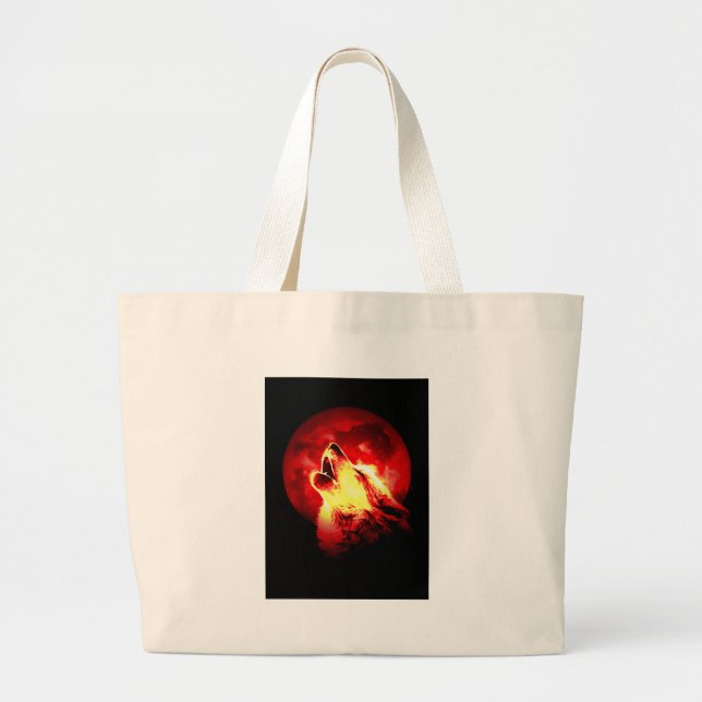 Grand Tote Bag Wolf Howling à Red Night (Devant)