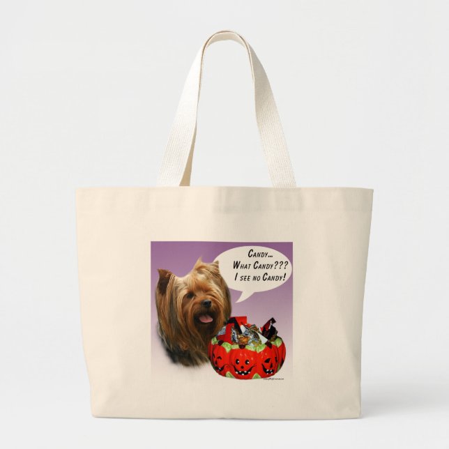 Grand Tote Bag Yorkshire Terrier Halloween Candy (Devant)