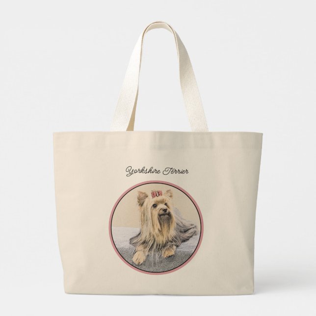 Grand Tote Bag Yorkshire Terrier Peinture mignonne Chien original (Dos)