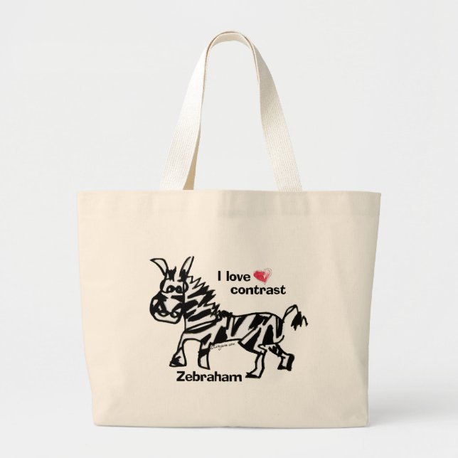 Grand Tote Bag Zebraham - J'aime le contraste (Devant)
