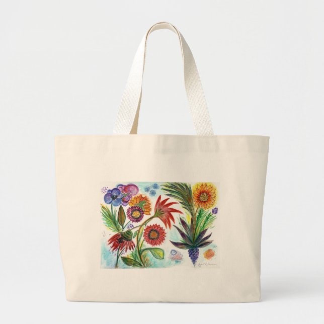Grand Tote Bag Zinnias abondants (Devant)