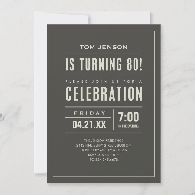 Grand type quatre-vingtième invitations (Devant)