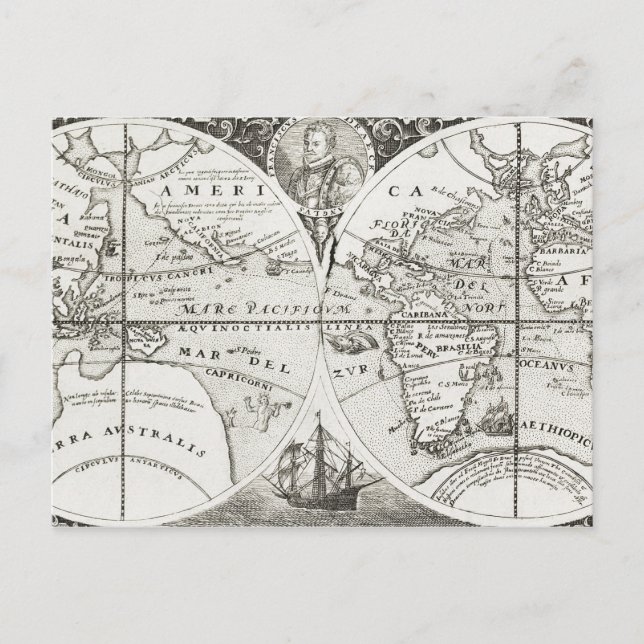 Grand Voyages Vieux Antique Carte générale Monde (Devant)