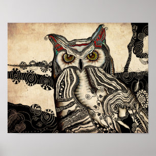 Grande affiche de hibou à cornes