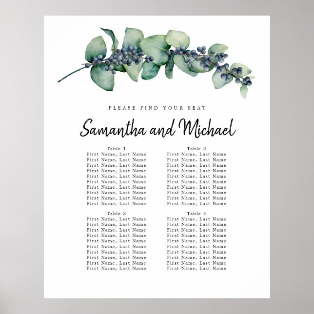 Grande Berry Eucalyptus Tableau de sièges 4 tables (Devant)