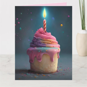 GRANDE CARTE D'ANNIVERSAIRE ROSE CUPCAKE CANDLE