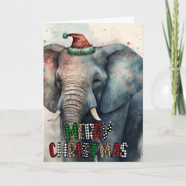 Grande Carte de Joyeux Noël avec un Éléphant Heure (Devant)