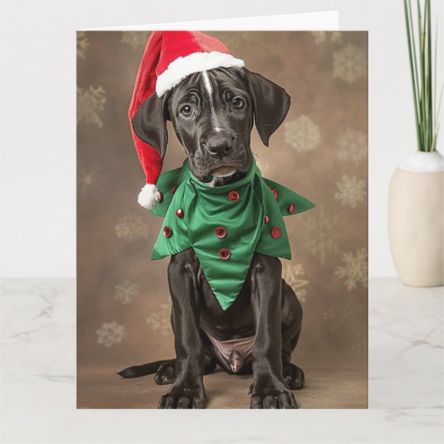 Grande carte de Noël à chiot Elf Dane (Devant)