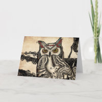 Grande carte de voeux de blanc de hibou à cornes