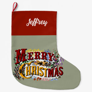 Grande Chaussette De Noël 1876 Joyeux Noël coloré