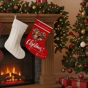 Grande Chaussette De Noël 20 Photo Collage Coeur, grand-mère, grand-père, ma