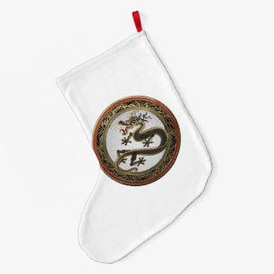 Grande Chaussette De Noël [600] Dragon oriental sacré noir et or