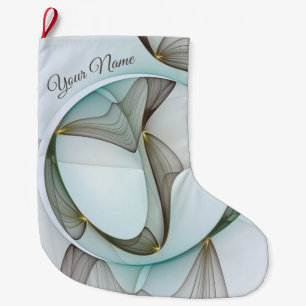 Grande Chaussette De Noël Abstrait Turquoise Brown Gold Elegance Nom