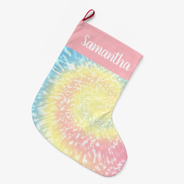 Grande Chaussette De Noël Ado à la mode Pastel Tie Dye Swirl personnalisé (Devant (Accrochage))