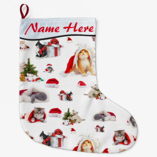Grande Chaussette De Noël Adorable Kittens Noël AJOUTER VOTRE NOM