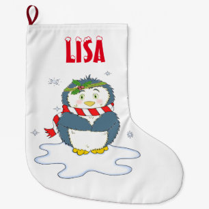 Grande Chaussette De Noël Adorable pingouin de Noël