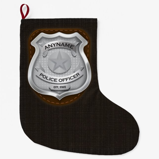 Grande Chaussette De Noël Agent de police personnalisé Sheriff Cop NAME Badg (Devant)