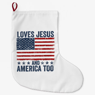 Grande Chaussette De Noël Aime Jésus et l'Amérique Trop Dieu Chrétien 4ème d