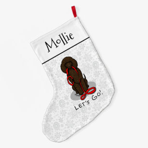 Grande Chaussette De Noël Allons-y ! Marche Chien Irish Water Spaniel (foie
