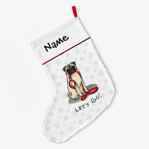 Grande Chaussette De Noël Allons-y ! (marcher) Chien Carlin (pâle) Lèc mou
