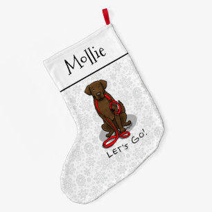 Grande Chaussette De Noël Allons-y ! Promenons le chien Retriever à poil pla