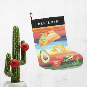 Grande Chaussette De Noël Amateur de tacos Noël à monogramme