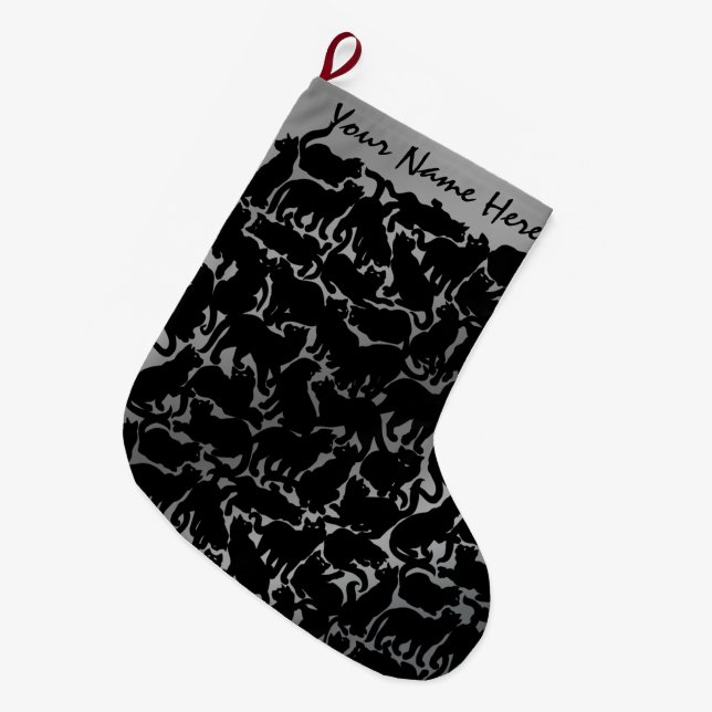 Grande Chaussette De Noël Amoureux des chats Noël Stocking Customisé (Devant (Accrochage))