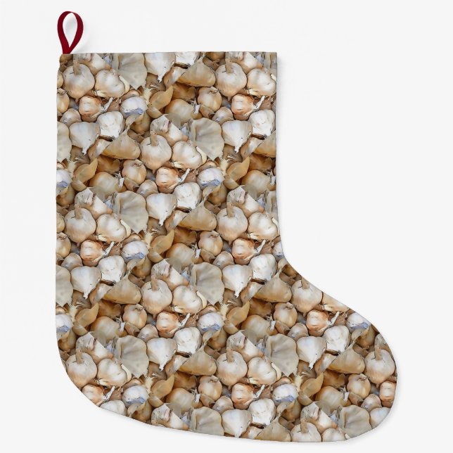 Grande Chaussette De Noël Ampoules d'ail Artiste Noir Outline Art (Devant)