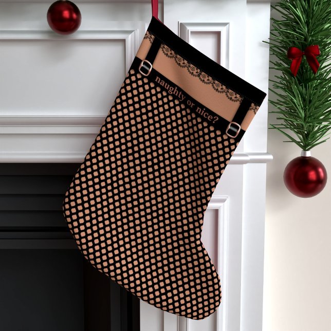 Grande Chaussette De Noël Amusant Faux Fishnet Hosiery Naughty ou Nice (Naughty and nice gifts can both be put in this Christmas Stocking. Which sort will you put in yours?)