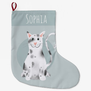 Grande Chaussette De Noël Amusants Moderne Cute Noir et Blanc Chat Cartoon E