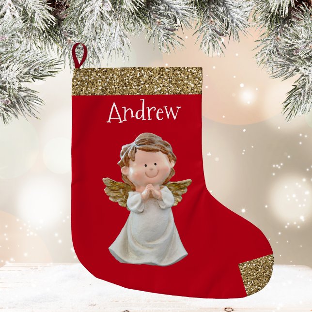 Grande Chaussette De Noël Ange de Noël avec nom  (Christmas Angel With Name )