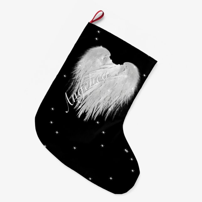 Grande Chaussette De Noël ANGEL WINGS 'Believe' Coeur Black Starry (Devant (Accrochage))