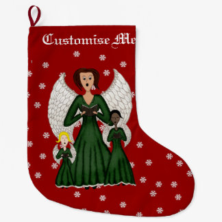 Grande Chaussette De Noël Angels chantant des chants de chansons (Vert)