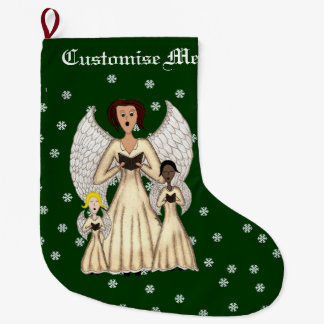 Grande Chaussette De Noël Angels chantant des chants de chants de chants (or