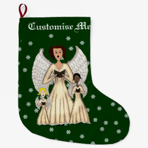 Grande Chaussette De Noël Anges chantant des hymnes de louange (or)