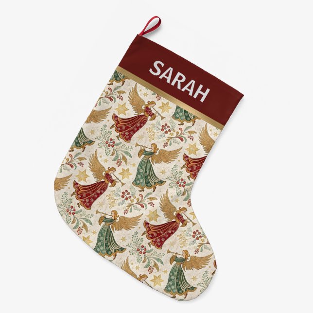 Grande Chaussette De Noël Anges de Noël Vintage (Devant (Accrochage))