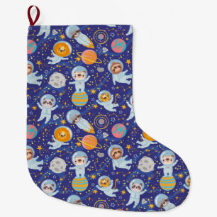 Grande Chaussette De Noël Animaux Astronautes Grande réserve de Noël