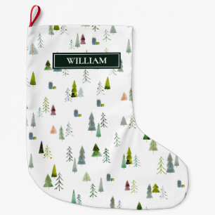 Grande Chaussette De Noël Aquarelle Arbre de Noël & Boîte Cadeau Personnal
