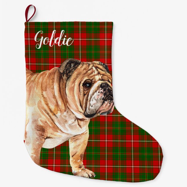 Grande Chaussette De Noël Aquarelle Bulldog personnalisée (Devant)