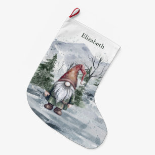 Grande Chaussette De Noël Aquarelle Gnome personnalisé