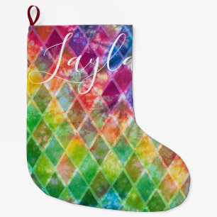 Grande Chaussette De Noël Aquarelle Neon Tie Dye Jacquard Arlequin