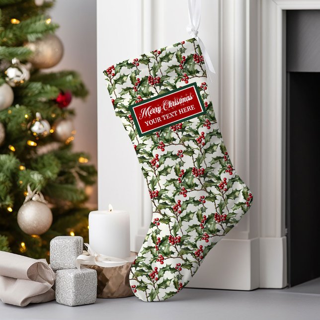Grande Chaussette De Noël Aquarelle Noël Stockage Personnalisé Nom Cadeau (Watercolor Christmas Stocking Custom Name Gift)