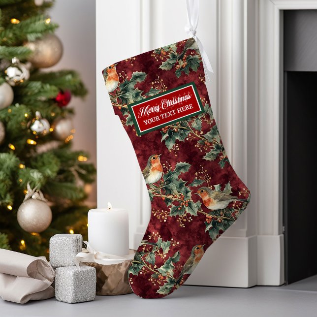 Grande Chaussette De Noël Aquarelle personnalisée de Noël (Custom Christmas Stocking Personalized Watercolor Holiday)