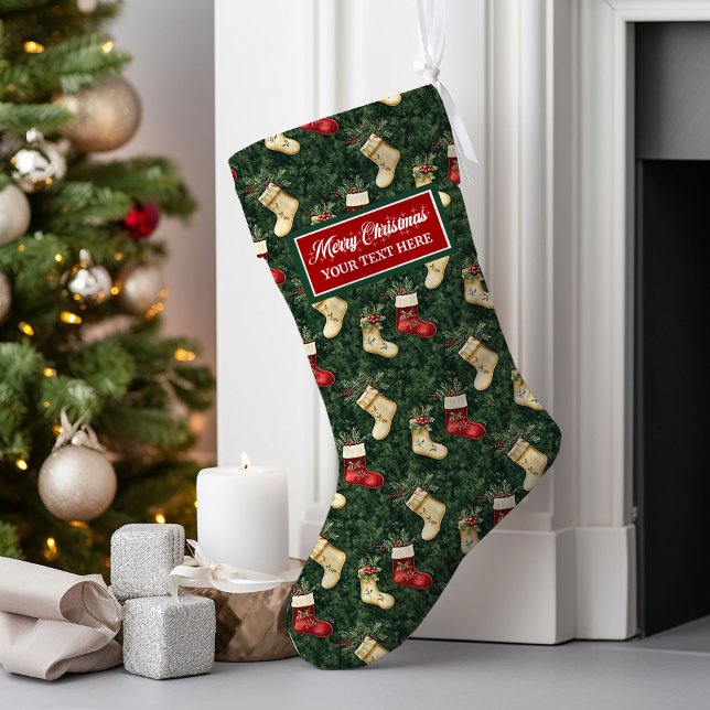 Grande Chaussette De Noël Aquarelle personnalisée Noël Stocking classique (Personalized Watercolor Christmas Stocking Classic Design)