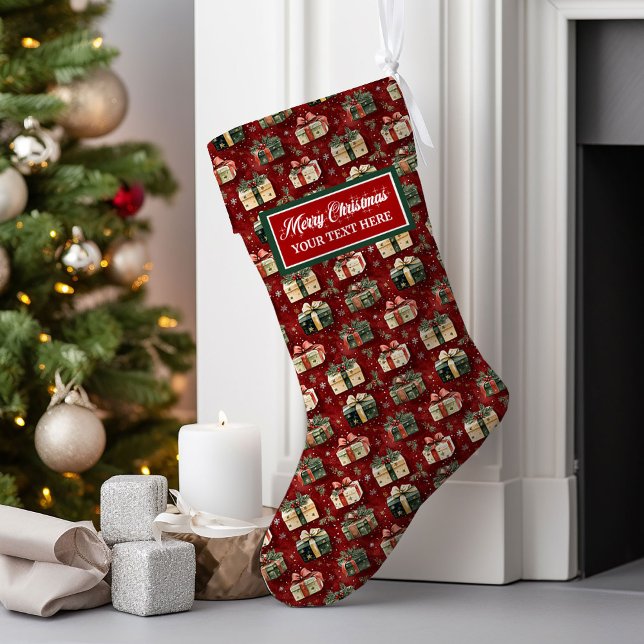 Grande Chaussette De Noël Aquarelle personnalisée unique pour Noël (Unique Personalized Christmas Stocking Watercolor)