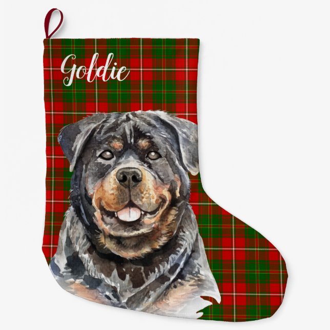 Grande Chaussette De Noël Aquarelle Rottweiler chien personnalisé (Devant)
