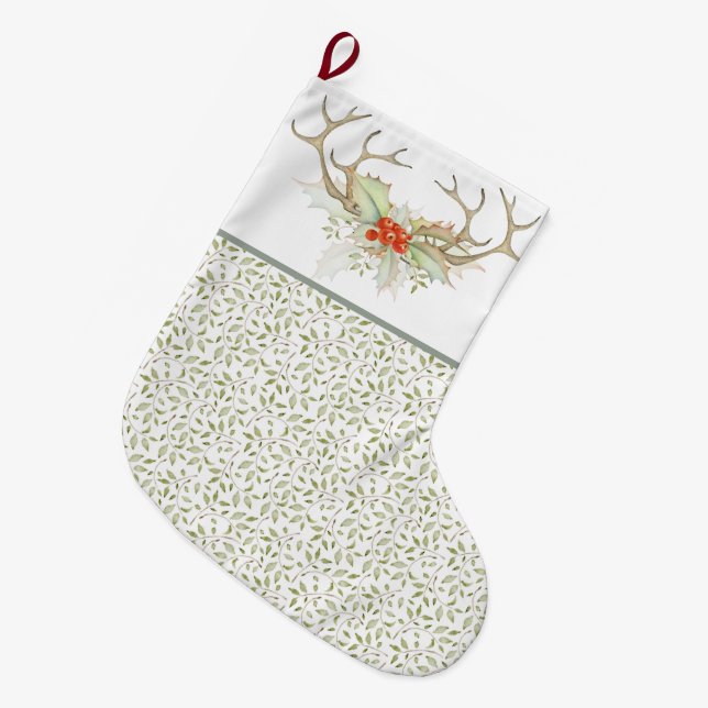 Grande Chaussette De Noël Aquarelle Verdure Pays Noël (Devant (Accrochage))
